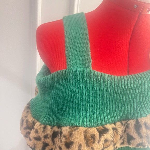 Holiday Time Christmas Elf sweater dress ugly sweater size 2X leopard fur trim - Picture 2 of 7